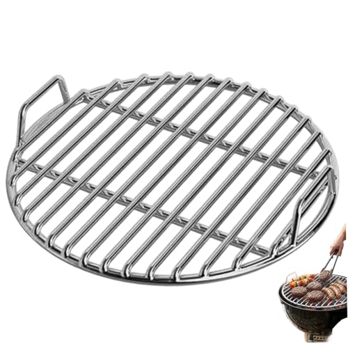 Grille de gril ronde de 11 pouces en acier inoxydable avec poignée, remplacement des grilles gril pour fumoir à charbon bois, feu camp, pique-nique et...