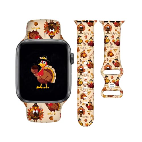 Christmas Halloween Watch Band Compatible With Watch 38mm 40mm 41mm 42mm 44mm Thanksgiving Day Holiday Silicone Strap Replacement Wristbands for iWatch Bands Series 10 9 8 7 6 5 4 3 SE Ultra