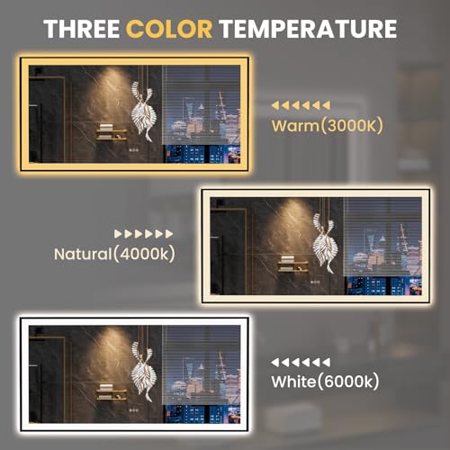 LOAAO 72"X32" LED Bathroom Mirror Black Framed, Anti-Fog, Dimmable, Lighted Bathroom Vanity Mirror for Wall, Memory Function, Tempered Glass