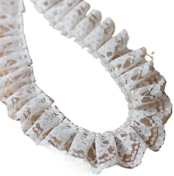 XlyCjkb Lace Trim，Pleated Chiffon Lace Edge Trim ，1M White Cotton Lace Collar 3D Lace for Sleeve Neckline Wedding Dress Material Handmade DIY Laces Pleated Lace Sewing Accessory, 3.3CM