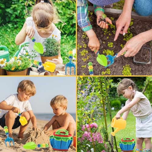 Huahuanghui Kinder Mehrzweck-Werkzeugtasche,6-teilig Kinder gartenwerkzeug Set,Gartenwerkzeug Set Im Freien,Kids Gardening Tools,Kindergarten Gießkanne,Gießkanne für (Grün)