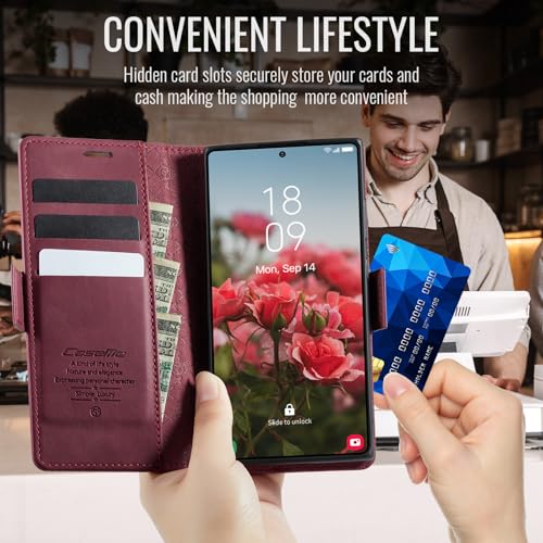 Cracedily Wallet Case for Samsung Galaxy S24 Ultra Leather Wallet Flip Cover with Card Holder, Kickstand, Magnetic Closure, RFID Blocking TPU Shockproof Phone Case Compatible with S24 Ultra, Red - image 4