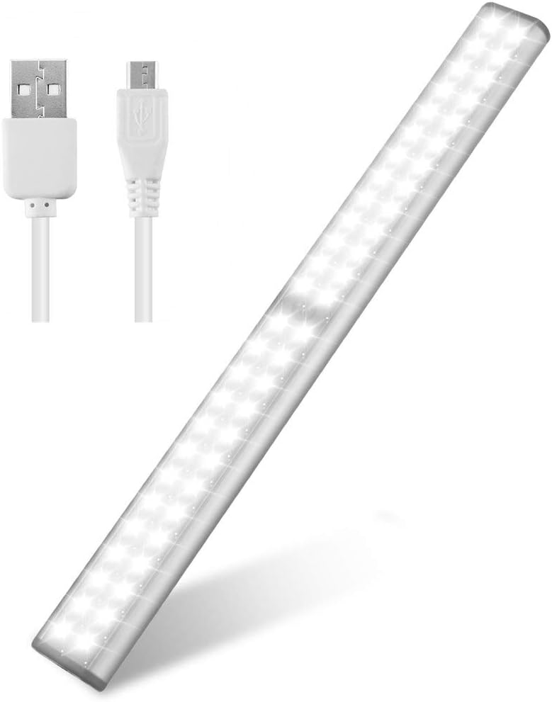 Led Closet Light, USB Rechargeable 52-LED Under-Cabinet Lighting, Motion Sensor Activated Night Light with Magnetic Strip for Closet, Cabinet, Wardrobe (White 1pack)