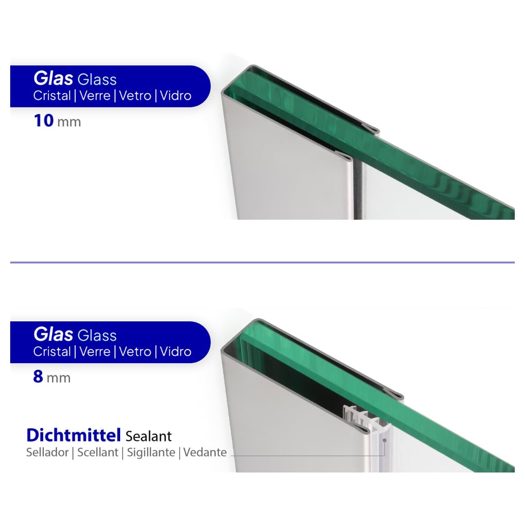 i-flair Premium Wandanschlussprofil Wandprofil aus V2A Edelstahl für 10 mm Duschabtrennungen/Glas Duschprofil Wandabschlussleiste ROSTFREIES U-Profil 200 cm für Walk-In-Duschen beispielsweise
