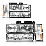 AXLAHA 1994-1998 Chevy Silverado Headlight Assembly Fit for Chevy Tahoe/Suburban/C10/C/K 1500/2500/3500 Chrome Housing Amber Reflector Driver & Passenger Side