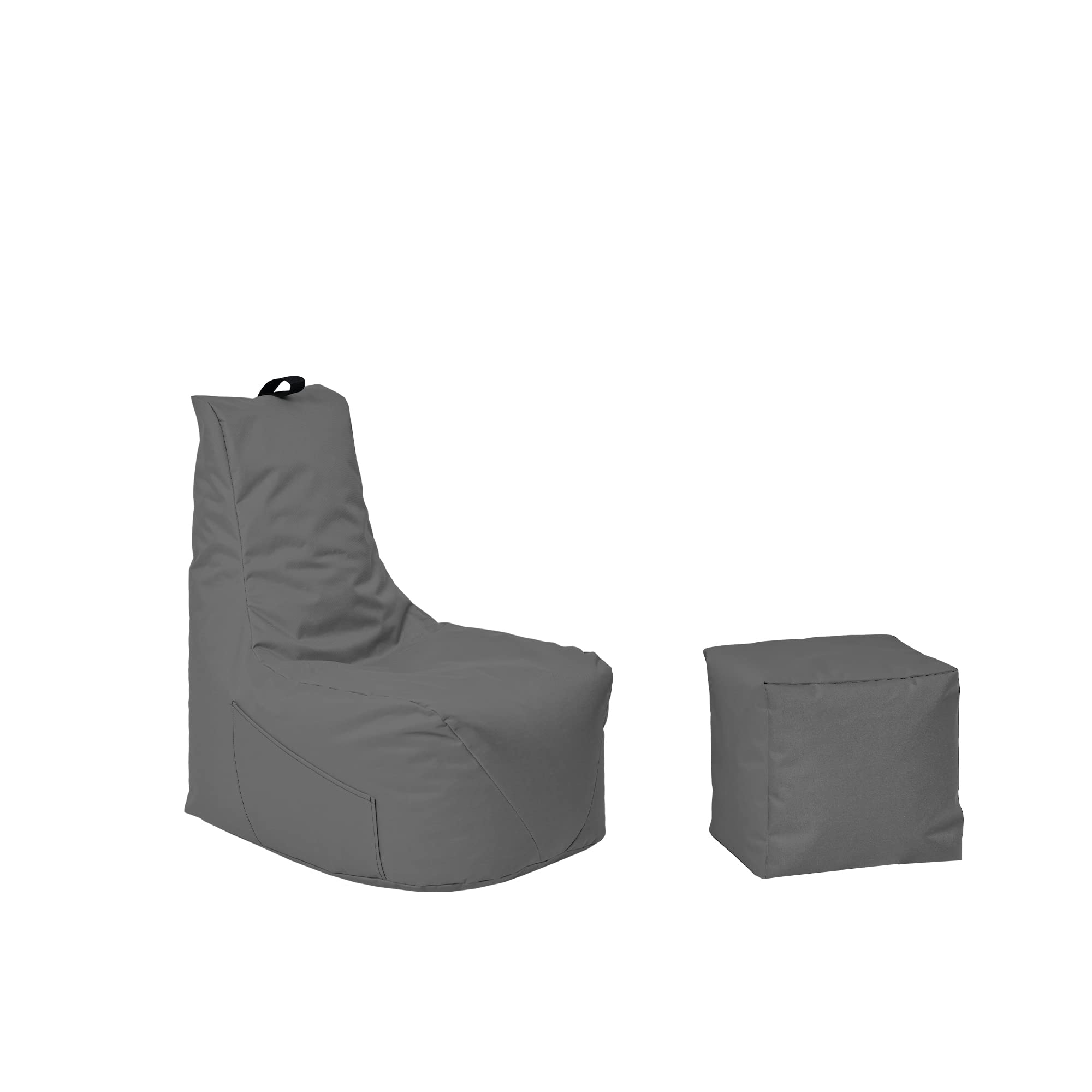 Komfort Sitzsack XL - XXL mit Hocker Sitzkissen BodenKissen Sessel In- & Outdoor geeignet Gaming Sitzsack für Erwachsene und Kinder (Anthrazit, XL - Durchmesser 75 cm)