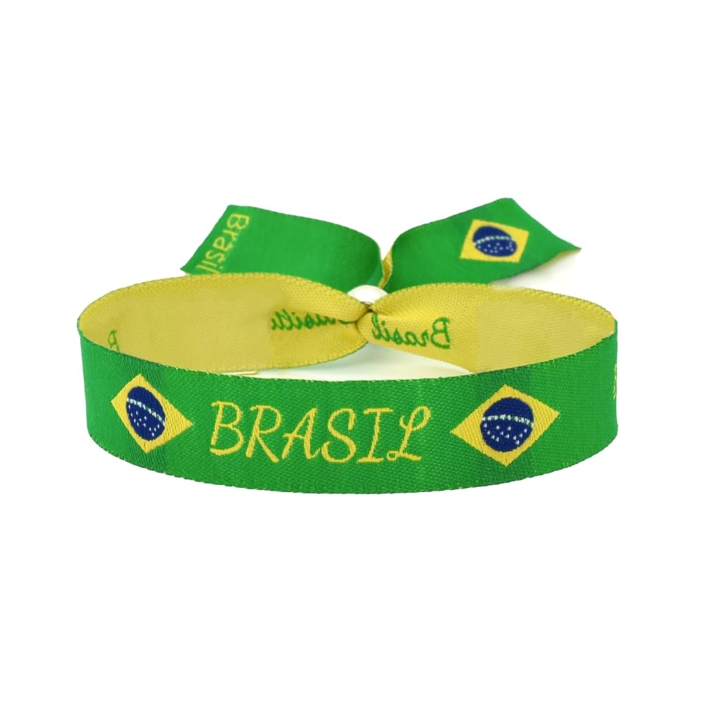 Bracelet en tissu drapeau du Brésil | Réglable | Bracelet vert-jaune pour montrer votre fierté | Soutien à la Canarinha et symbole de joie | Cadeau pour les Brésiliens