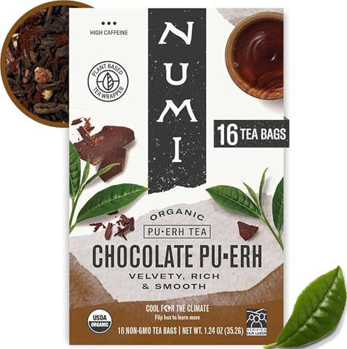 Numi Organic Chocolate Pu-erh Tea, 16 Dark Tea Bags, High Ca...
