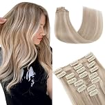Elailite Clip in Hair Extension Real Human Hair Remy Natural Hair - 8 Pieces (Thin Weft) Full Head Straight - #22B/613 Champagne Blonde Mix Bleach Blonde - 10 Inch (50 g)