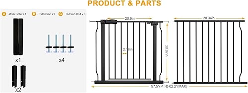 Miniatura 23 de Extra Wide Baby Gate Tension Indoor Safety Gates Black Metal Large Pet Gate Pressure Mounted Walk Through Long Dog Gate for The House Doorways Negro