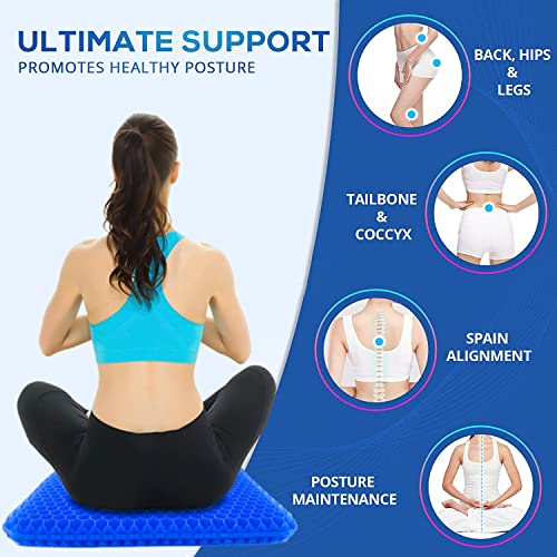 Image of Gel Enhanced Seat Cushion - 17.5x17.5inch Extra Large Double Thick Chair Cushion with Non-Slip Cover for Sciatica & Back Pain Relief - Durable Soft Mat Pad for Office, Car, Home, Travel, Blue