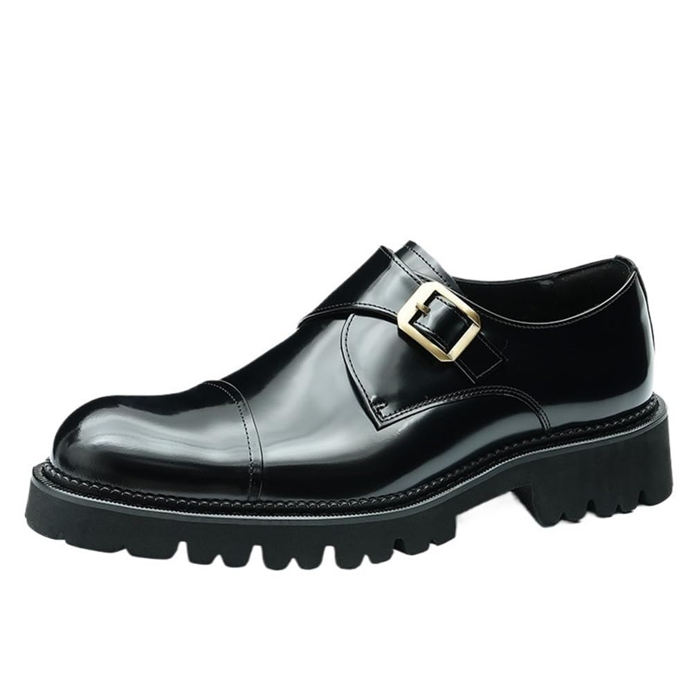 Mens Dress Shoes PU Leather Single Buckle Slip-On Formal Oxford Style Plain Toe Low Top Design for Tuxedo
