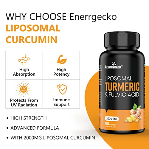 2000 Mg Liposomal Turmeric Curcumin Supplements With Black Pepper & Ginger For Superior Absorption With Fulvic Acid And Humic Acid 120 Softgels - 2 Month Supply #TOP4