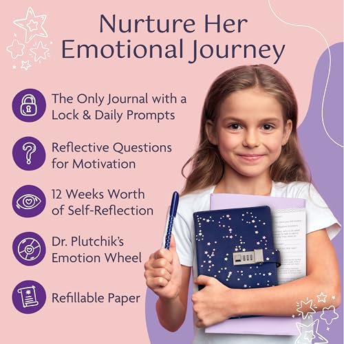 Journal with Lock & Daily Prompts for Tweens - Refillable Vegan Leather Diary for Girls, Teens, & Women - Emotional Growth & Self-Reflection - Locked Personal Notebook with Support Tools