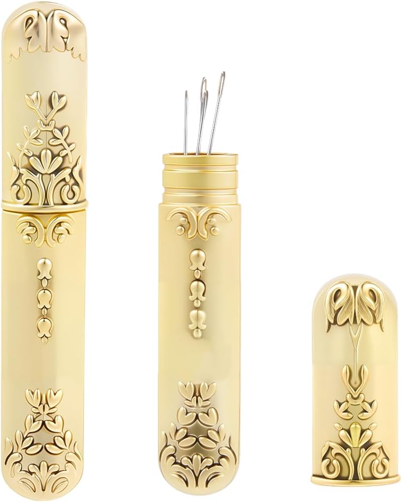 GORGECRAFT Vintage Needle Storage Case Antique Silver Needles Tubes Toothpick Keeper Holder Box Container Portable Sewing Supplies Tools for Embroidery Cross Stitch Hand Crafts 3.46x0.59inch