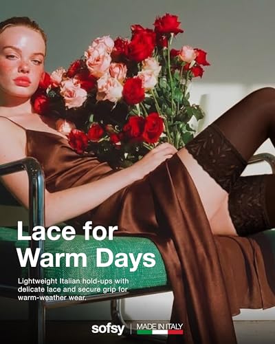 Image of sofsy 100% OEKO-TEX Certified - Italian Women's Opaque Thigh High Stockings | Ultra Soft Dual Silicone Lace Top Stay Ups