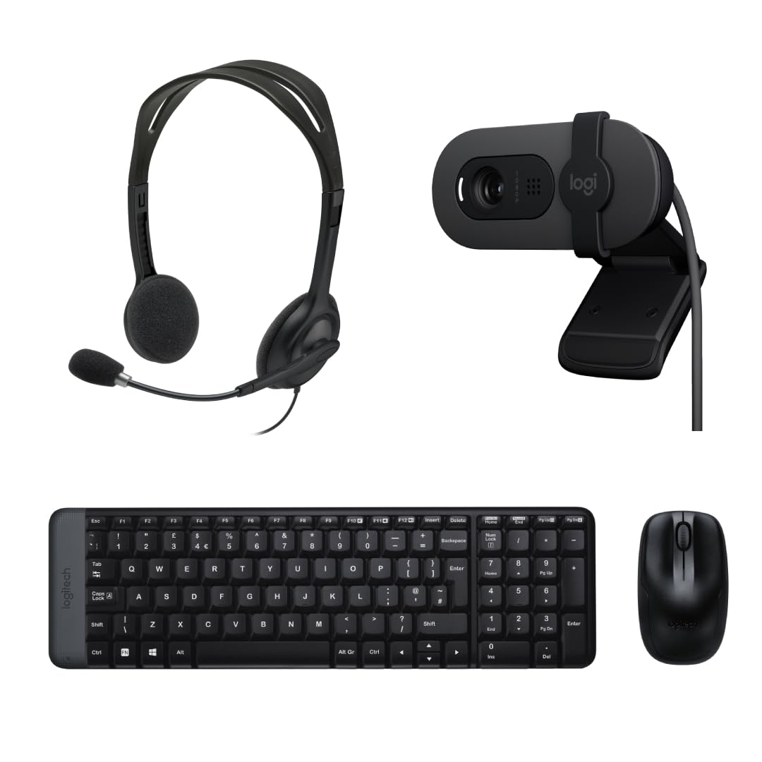 Logitech Monitor Bundle with MK215 Wireless Keyboard (Compact) + H111 Headset (Stereo, Noise-Cancel mic) + Brio 100 Webcam (1080p, auto Light)-image-38
