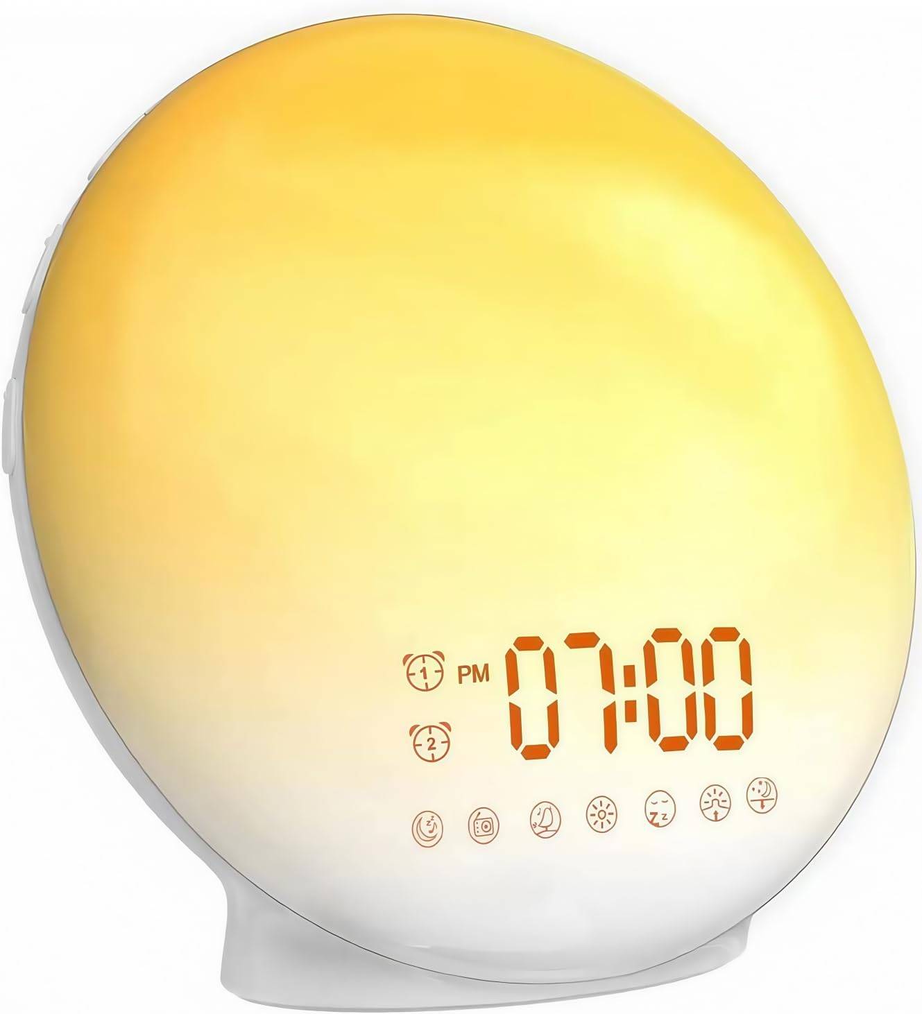 OrangeLight Sveglia con luce alba per camera da letto, simulazione alba e tramonto, 23 suoni naturali, 13 colori, luce notturna, doppia sveglia e snooze, aiuto per dormire, per bambini e adulti