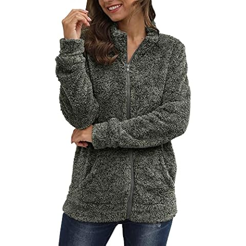 Mainfini Women Teddy Fleece Sweatshirts Warm Casual Long Sleeves Shirt Zip with Pockets for Autumn Winter L Charcoal Cover