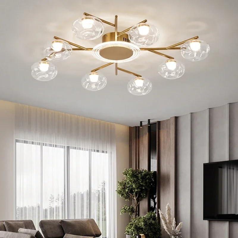 Lustre boule de verre pour remplacer un plafonnier démodé et illuminer le salon