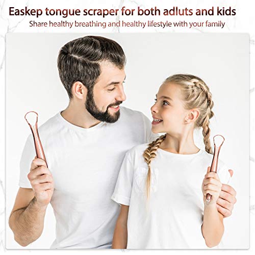 Tongue Scraper Cleaner with Nice Travel Case, Easkep 3 Pack 100% Professional Reusable Stainless Steel Tongue Scrapers Cleaners, for Adults, Kids, Rose Gold, Silver (Single Handle, Rose Gold) - Thumbnail 7