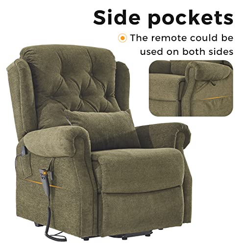 Irene House Lay Flat Lift Chair Recliners Dual Motor For Elderly Recliner Electric Power Sofa With Heat Massage, 2 Side Pockets,9199 (Chenille Green) #TOP6