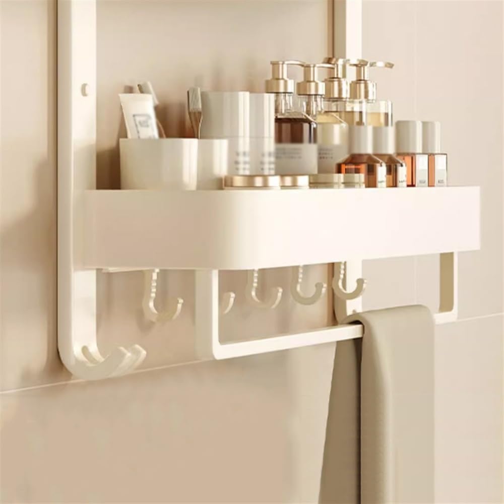 Portaoggetti Doccia Portaoggetti da bagno integrato a 2 livelli, portaoggetti da doccia da parete con barra portasciugamani e ganci, organizer da doccia in alluminio senza foratura Mensole Bagno(39CM)