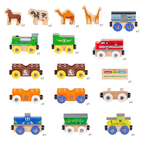 image for Orbrium Toys 12 (18 Pcs) Wooden Engines & Train Cars Collection with A