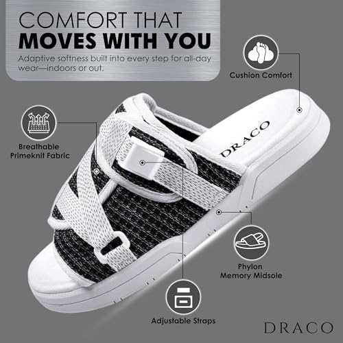 Image of Draco DracoSlides Reflective Slides for Men and Women, Wrapped in Reflective 3M with Adjustable Straps for Wide /Narrow Feet, Sandals with Arch Support & Slip Resistant, Men & Women Footwear, Black