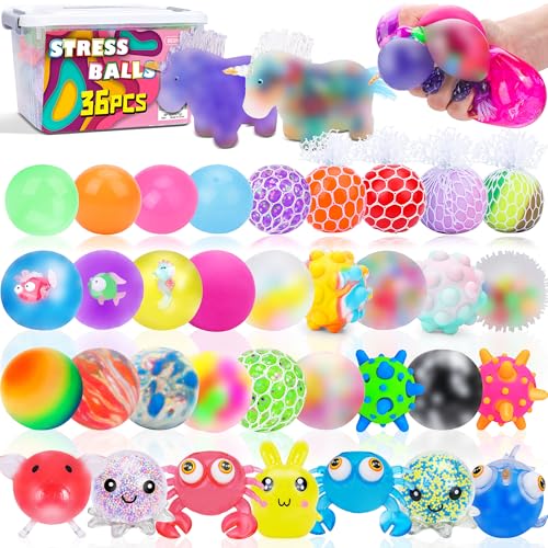 Image of 36 Pack Stress Balls, Squishy Balls, Squishy Fidget Stress Relief | Squeeze Ball for Adults Stress Relieve, Prize Box for Friends, Party Favors