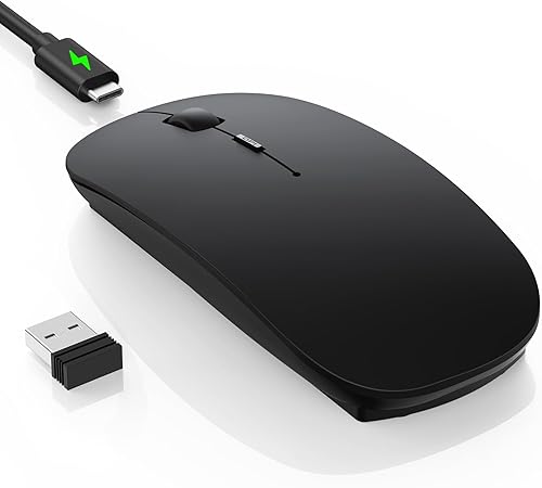TECKNET Ratón inalámbrico Bluetooth, 6 DPI ajustables, modo dual (receptor USB Bluetooth 5.23.0 y 2.4G), mouse portátil silencioso y recargable para