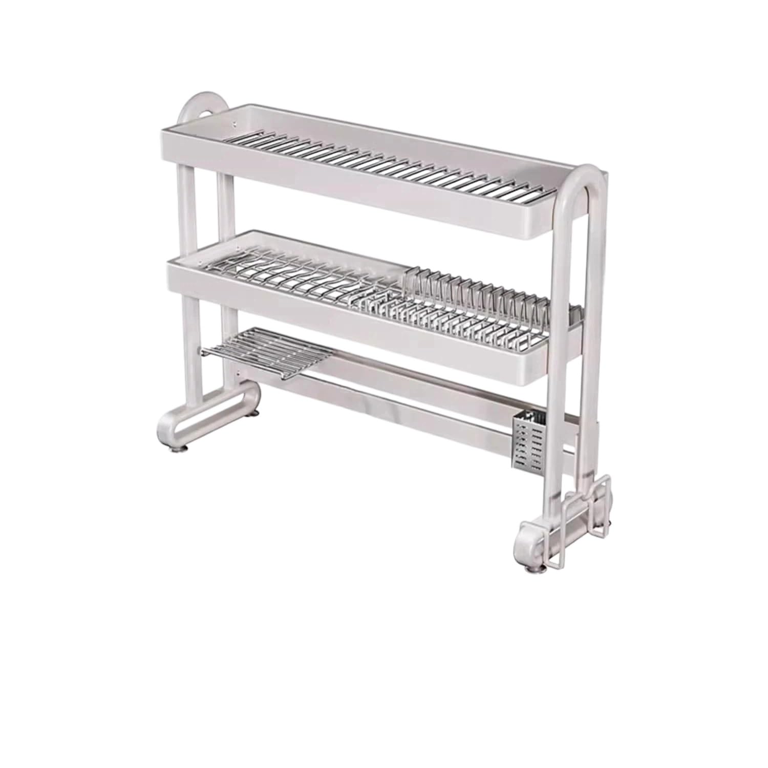 Abtropfgestell Geschirr 2 Etagen - Edelstahl Geschirrabtropfgestell mit Abtropfschale - Weißer Geschirrständer Platzsparend für die Küchenspüle - Rostfrei & Stabil(65x32x80cm)