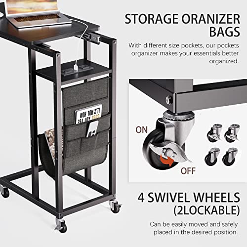 Colima C Shaped Slide Cover End Table With Charging Station, Narrow Sofa Side Table With Usb Port And Wheels, Couch Table Snack Bedside Table With Storage Bags For Office Living Room Bedroom #TOP5
