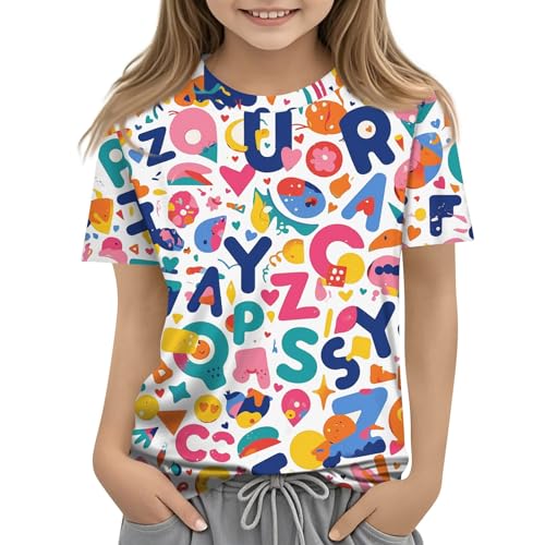 Girls' T-Shirt Cute Print Short Sleeve Soft Summer Casual Fashion Top, Ages 1-12