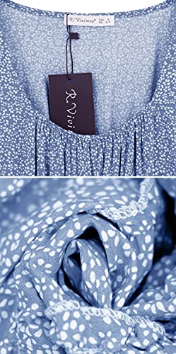 R.Vivimos Women's Autumn Long Sleeve Cotton Polka Dot Print Mini Dress (Medium, Blue)