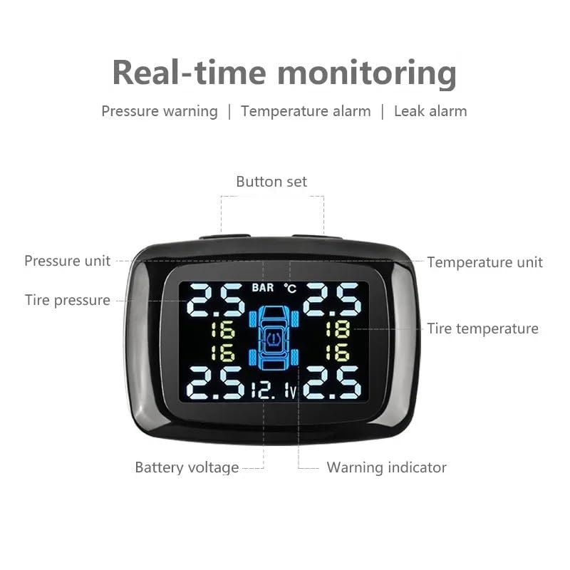 Tpms Sistema di monitoraggio Digitale della Pressione dei Pneumatici for Auto Porta USB Allarme Sicurezza 4 sensori Esterni/Interni Impermeabili IP68(Internal Sensors)