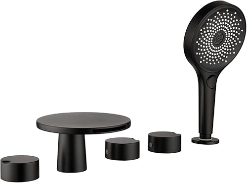 Miniatura 8 de Ksunun Grifo de bañera de cascada con ducha de mano, grifo de bañera de tres manijas, moderno juego de grifo de ducha de latón, grifo de llenado de