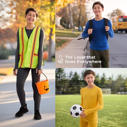 Image of Cuddl Duds Lightweight 2 Piece Active Base Layer Matching Sets for Boys | Kids Everyday Activewear, Long Sleeve Top & Leggings, Back to School & Gym Clothes, Breathable Moisture Wicking Lounge Set