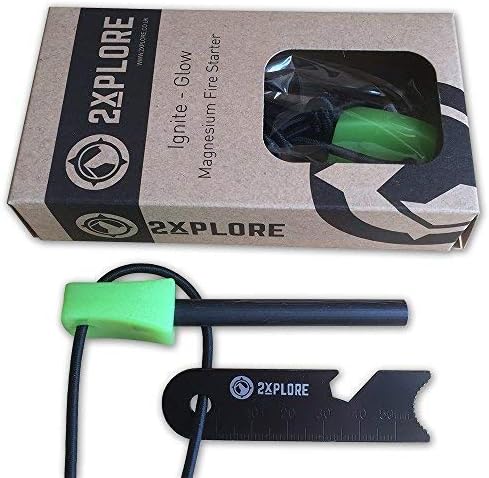 2XPLORE Ignite Glow Fire Steel Magnesium Fire Starter Flint Striker - Glow in the Dark Survival Tool Kit for Outdoor Camping Living Survival 