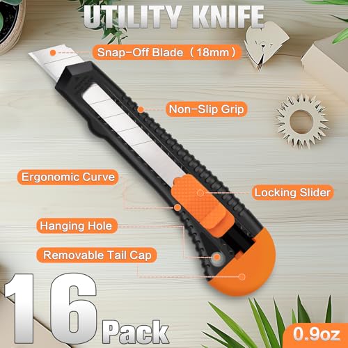 Image of 16 Pack Box Cutter Retractable, 18mm Utility Knife, Razor Knife