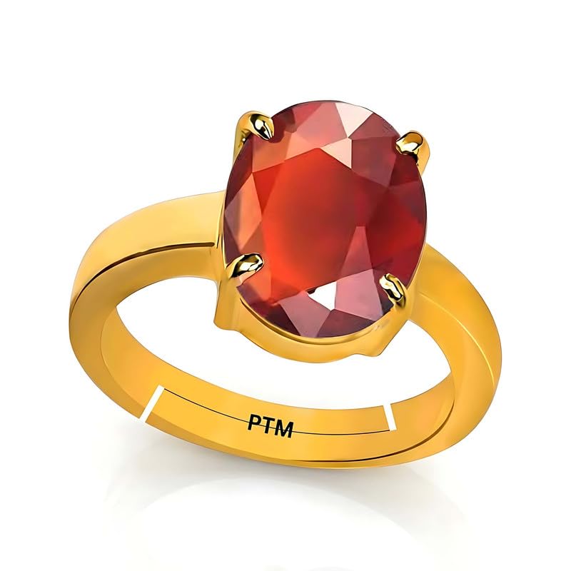 PTM Natural Hessonite/Gomed 3.25 to 10.25 Ratti or 3.00 to 9.50 Carat Astrological Certified Gemstone Panchdhatu/5 Metals Gold Plated Adjustable Ring for Men and Women