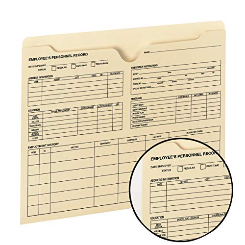 Smead Employee Record File Jacket, Reinforced Straight-Cut Tab, Flat-No Expansion, Letter Size, Manila, 20 Per Pack (77100) #TOP1