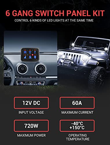 Mnj Motor 6 Gang Switch Panel Kit Automatic Dimmable - Multiple Modes On/Off Switch Touch Screen Circuit Control Box Relay System With Fuse Label Stickers For Truck Atv Utv Boat #TOP1