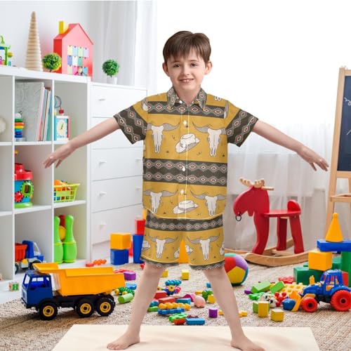 Image of visesunny Graphic Floral Boys 2 Piece Outfits Button Short Sleeve Tee Top Shorts Set Summer Beach Clothes for 3-10 Years