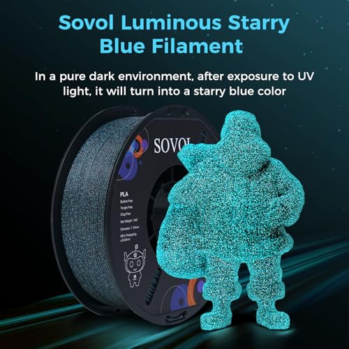 Image of Sovol 3D Printer Luminous Filament, Glow in The Dark PLA 1kg (2.2 lbs) Spool 3D Printing Materials, Dimensional Accuracy + /- 0.03 mm, 1.75 mm, Shiny Blue