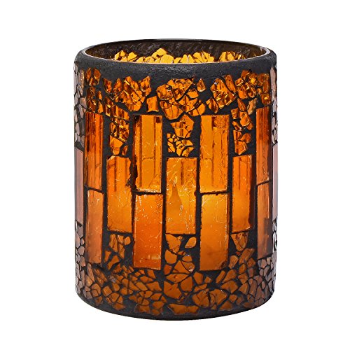 Giveu Crack Amber Mosaic Glass Pillar Led Wax Candle With Timer, 3X4, Battery Operated Flameless Candle,For Home Décor #TOP22