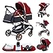 YAZOCO Passeggino 3 in 1, Trio Carrozzina Multifunzionale Carrozzina Ovetto Pieghevole Set Passeggino Neonato Sedili Parapiedi Zanzariere Vista Dall'Alto (Rosso) immagine