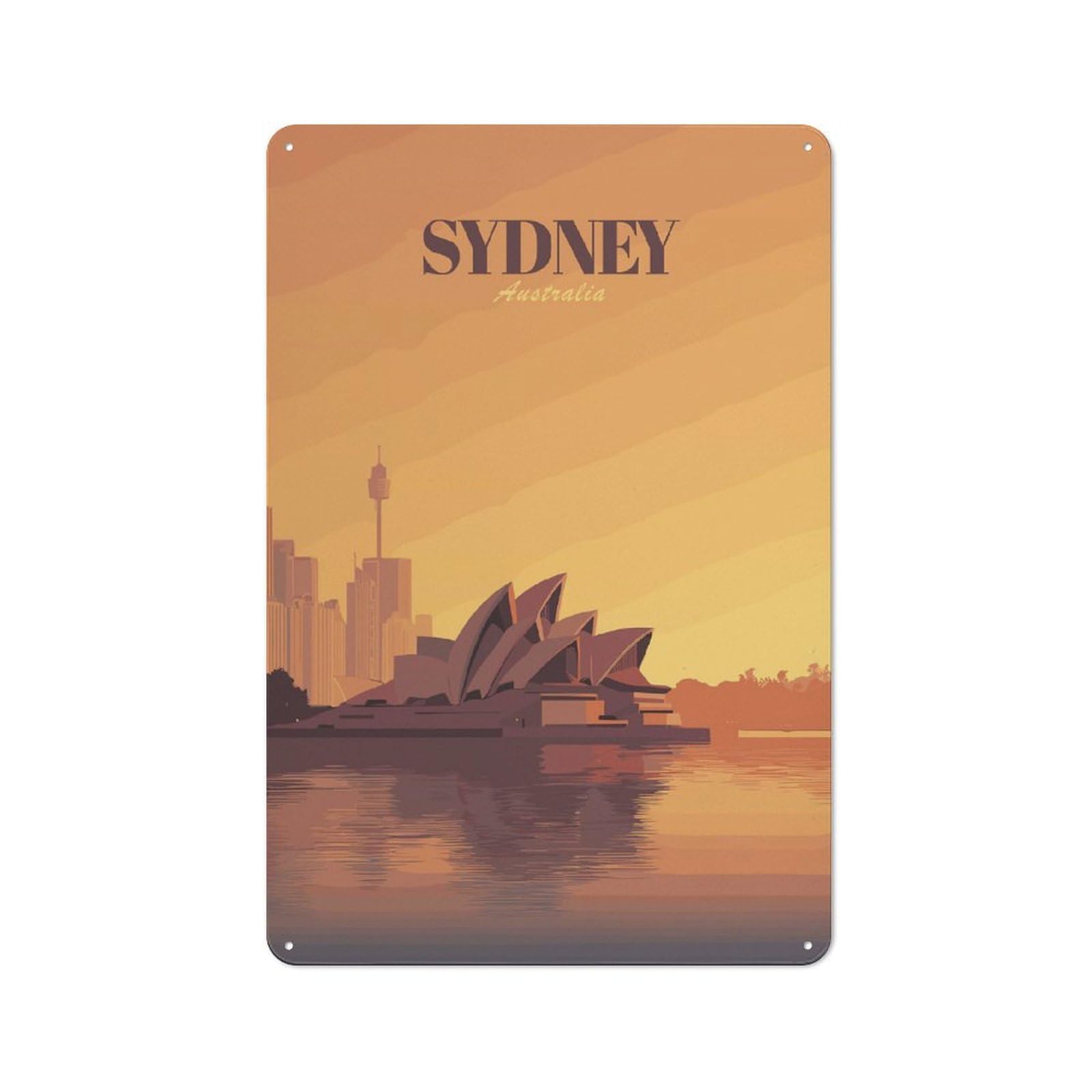 Junmoney Style-24 Sydney, Australia Skyline Illustration Tin Sign 30X20cm, Modern Vintage Creative Space Decor For Hobby Room, Office, Lounge Or Living Room