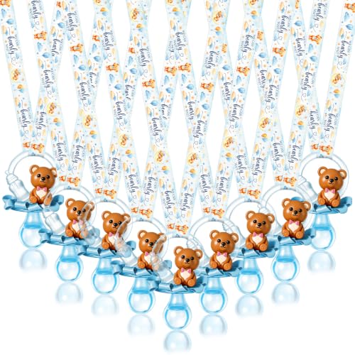 Image of Coume 60 Pcs Baby Shower Party Pacifiers Necklace Bear Bottle Acrylic Pacifiers Charm Pacifier Chain for Guests Gender Reveal Party Favors Prize Table Scatter (White,Blue,Cute)