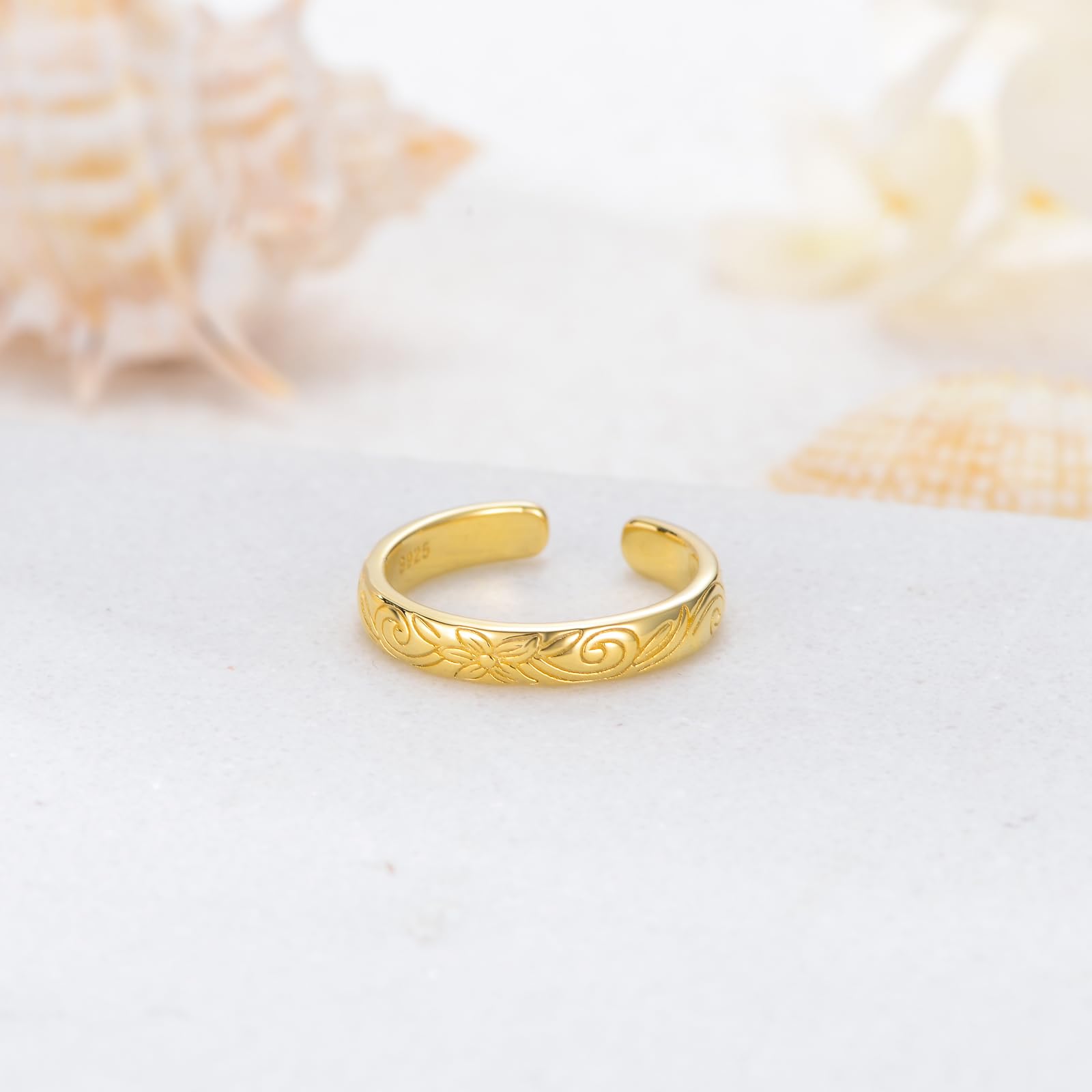 Bague d'orteil en argent sterling 925 plaqué or 14 carats pour femme - Taille ouverte réglable - S'adapte à la plupart des orteils - Bijoux de plage